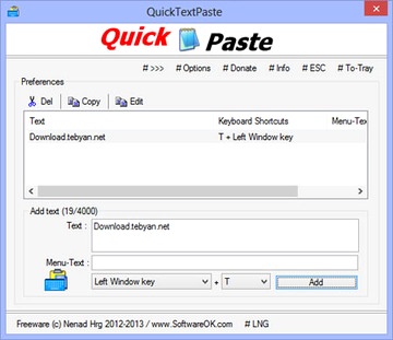 کلید میانبر QuickTextPaste تایپ سریع